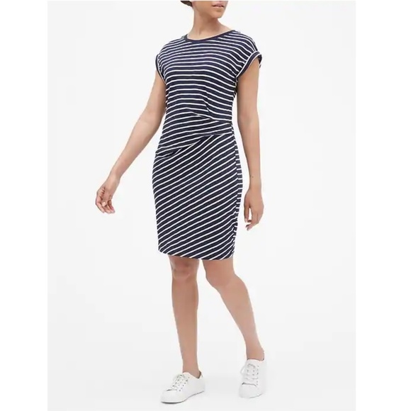 GAP Dresses & Skirts - Gap NWT Navy Stripe Gathered Waist Dress Sz M v35